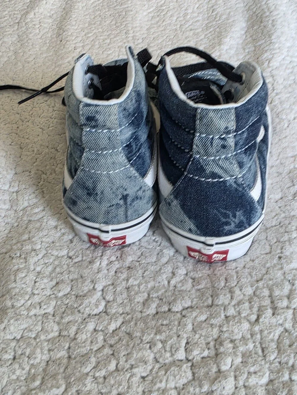 Vans Sk8-Hi High Top Acid Wash Denim Skate Shoes Mens 6 Womens 7.5 Blue White